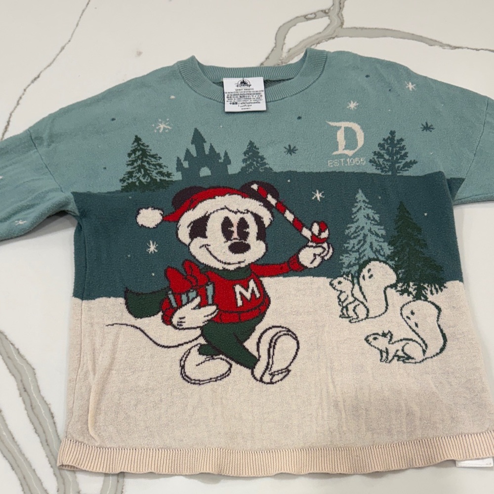 Exclusive Disneyland Park Kids Mickey Holiday Sweater - Green & Cream